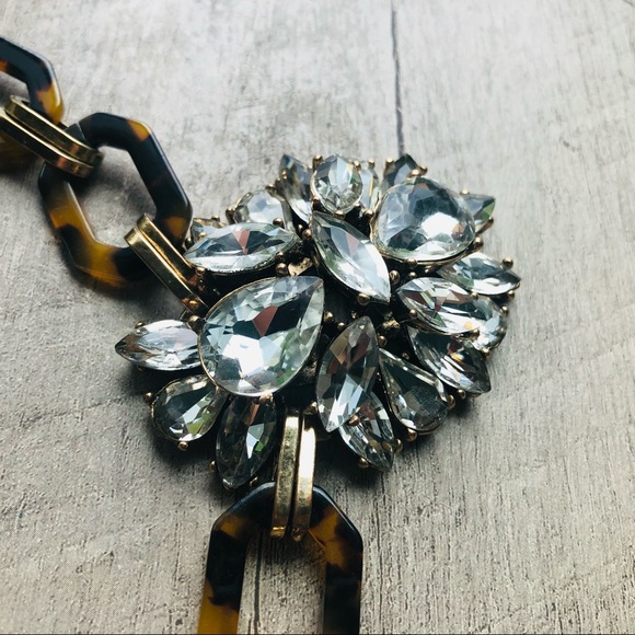 Vintage Tortoiseshell Large Link Necklace w/ faux Diamonds, Preppy Y2K, Wedding - Picture 3 of 8